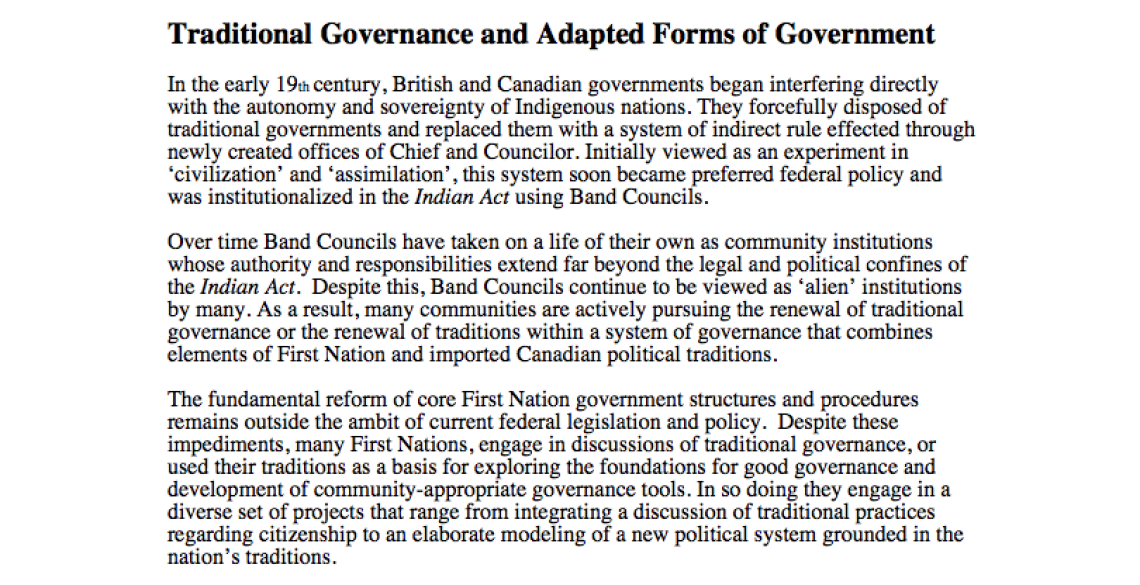 Traditional Governance and Adapted Forms of Government
