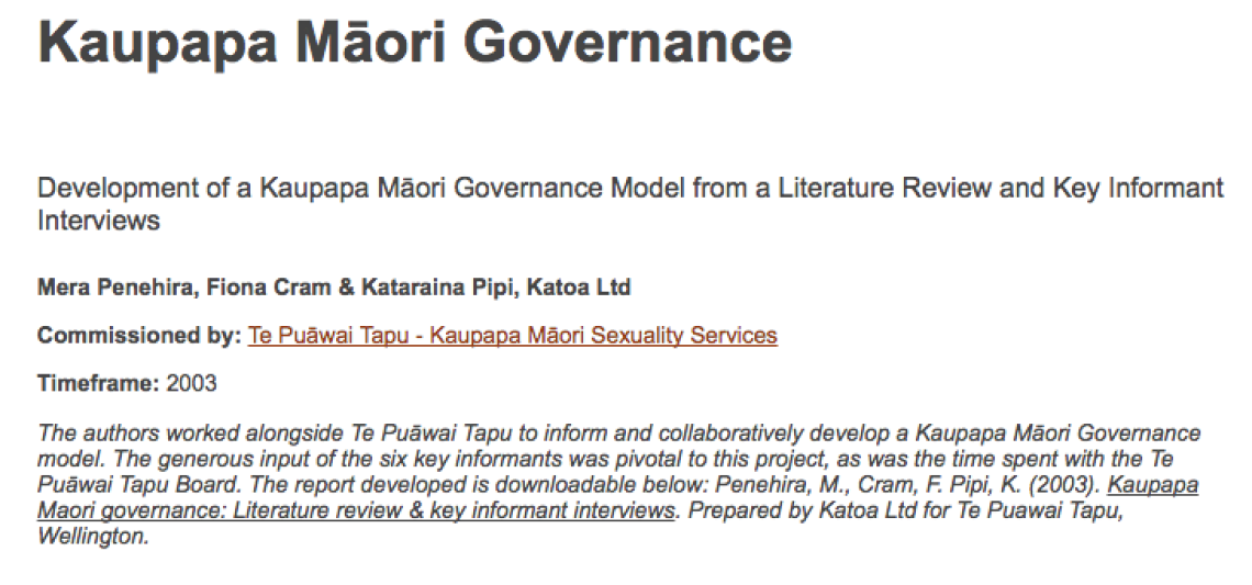 Development of a Kaupapa Maori Governance Model from a Literature Review and Key Informant Interviews