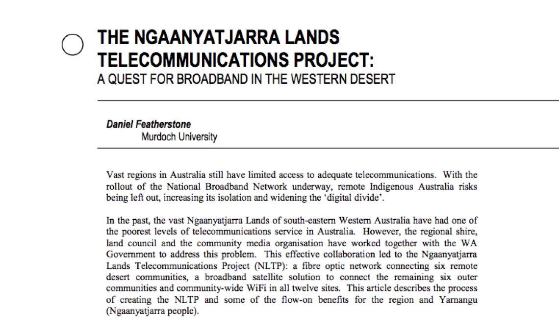 The Ngaanyatjarra Lands Telecommunications Project: A Quest for Broadband in the Western Desert