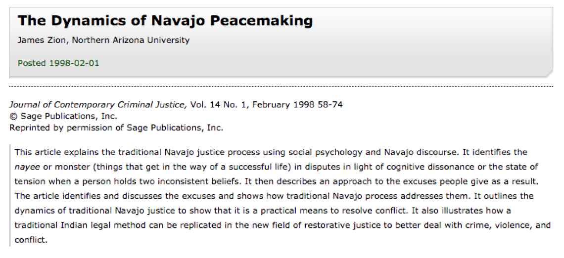 The Dynamics of Navajo Peacemaking