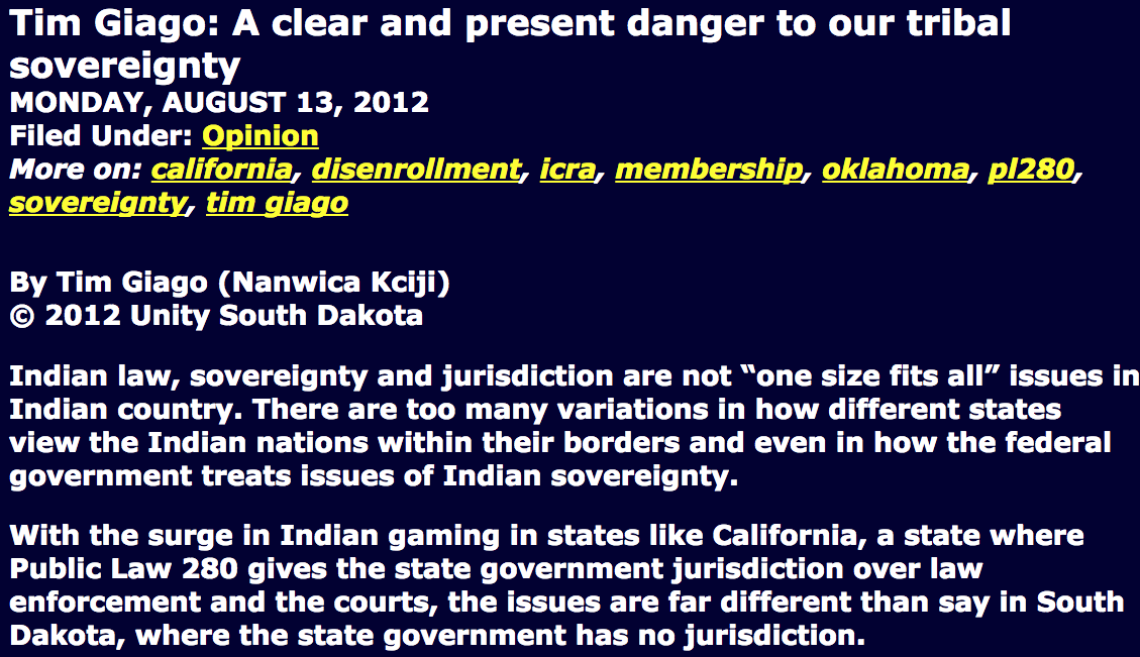 A clear and present danger to our tribal sovereignty