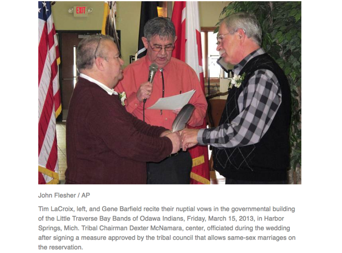 American Indian tribe OKs same-sex marriage, lets gay couple wed