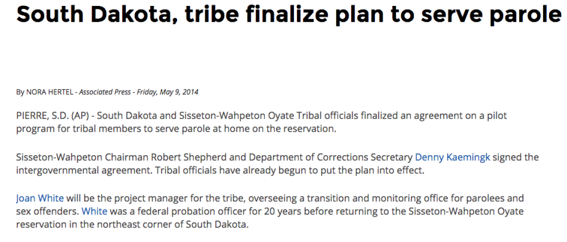 South Dakota, tribe finalize plan to serve parole