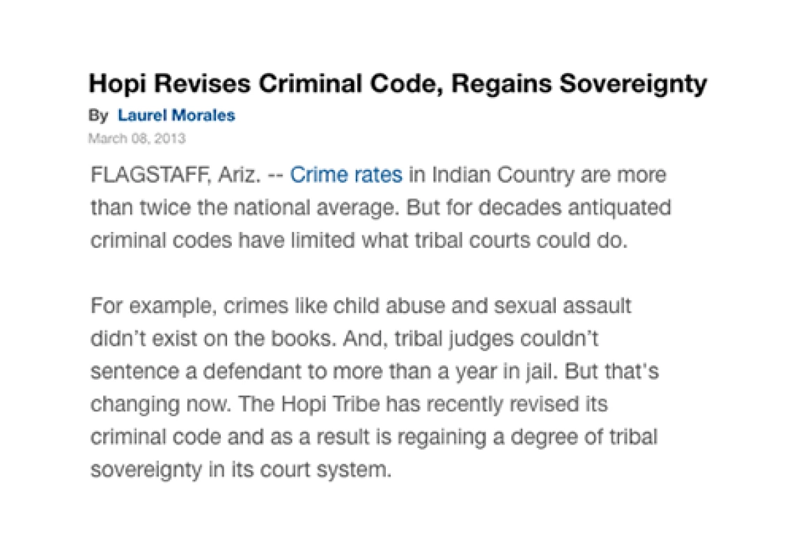 Hopi Revises Criminal Code, Regains Sovereignty