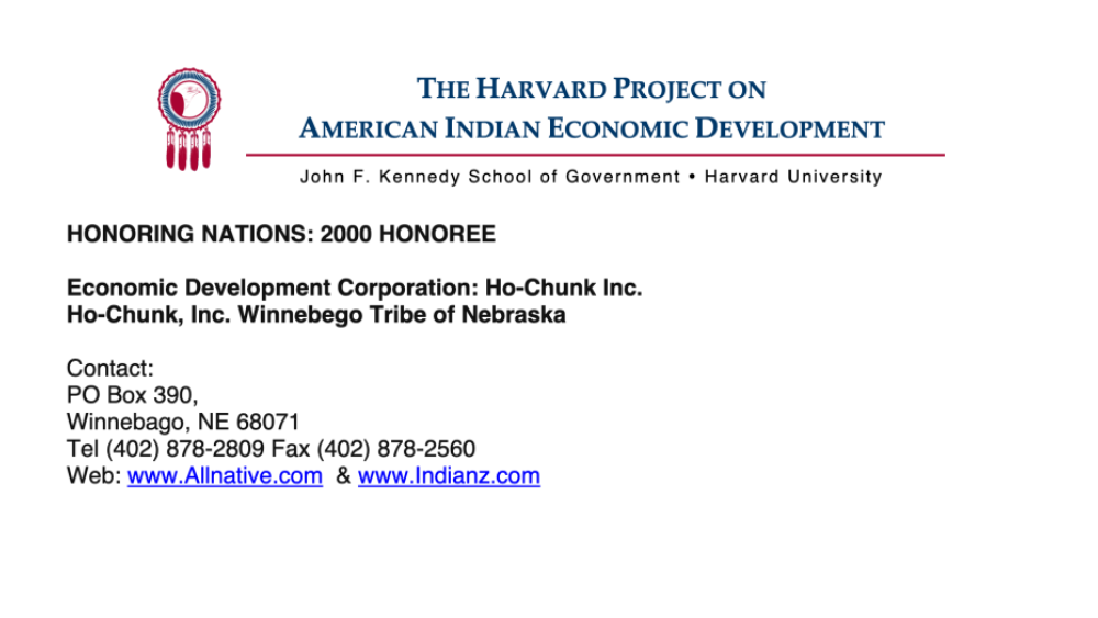 Economic Development Corporation: Ho-Chunk, Inc. Winnebego Tribe of Nebraska