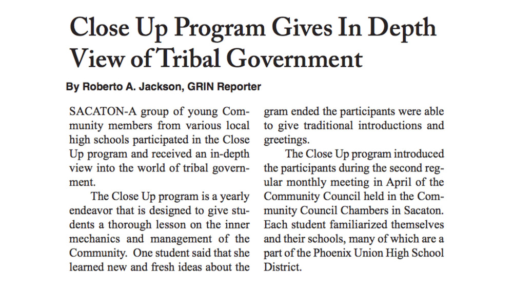 Close Up Program Gives in Depth View of Tribal Government Close Up Program Gives in Depth View of Tribal Government