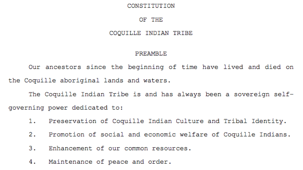 Coquille Indian Tribe: Preamble Excerpt