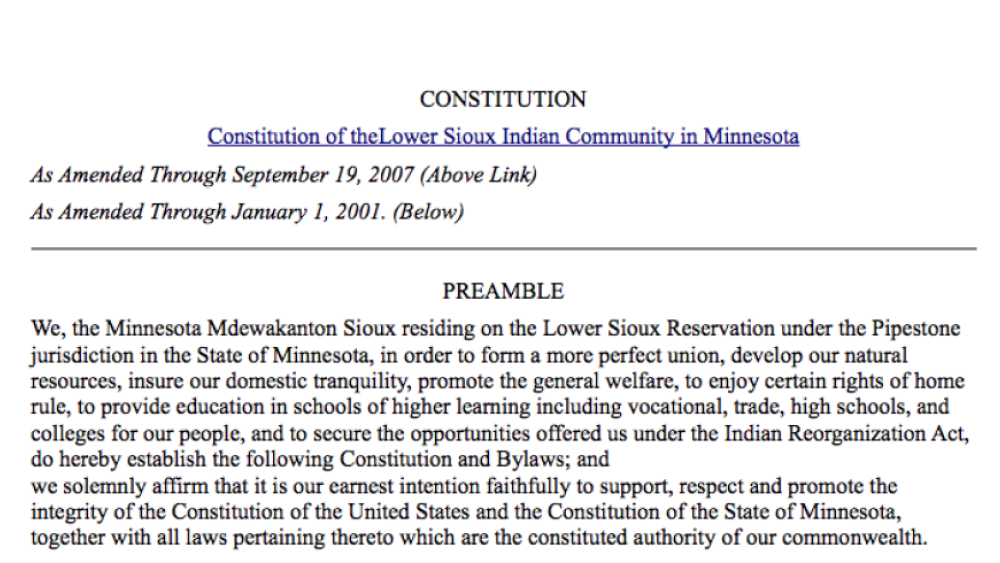 Lower Sioux Indian Community in the StateÂ of Minnesota: Governmental Structure Excerpt