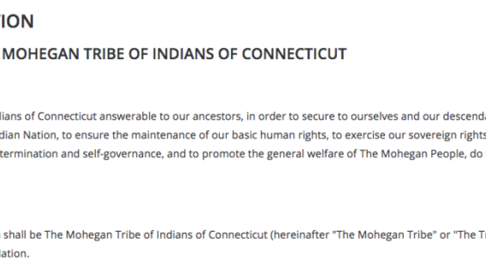 Mohegan Tribe: Legislative Functions Excerpt