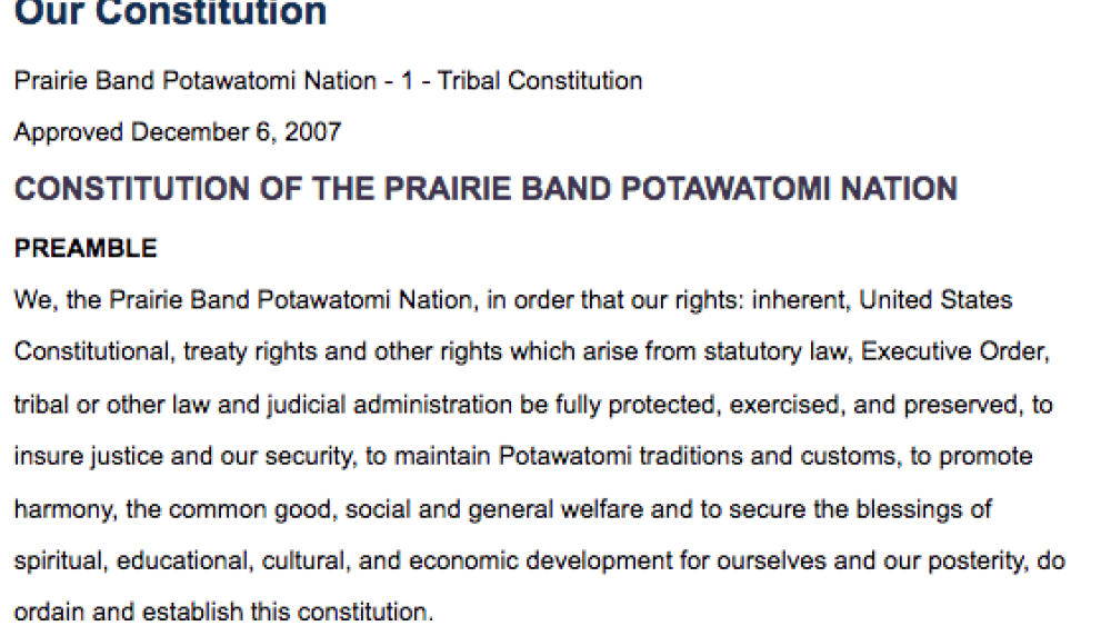 Prairie Band Potawatomi Nation: Distribution of Authority Excerpt