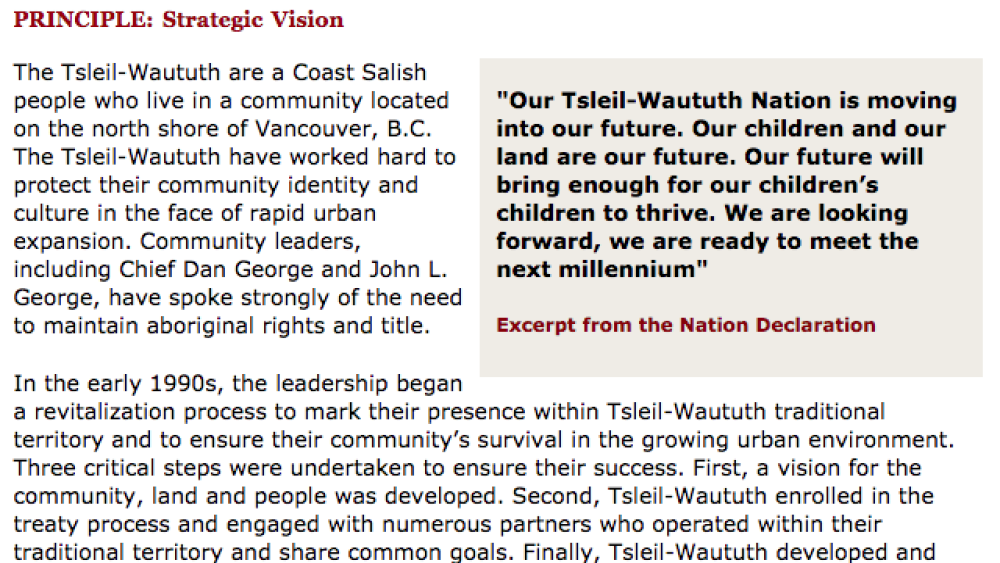 Best Practices Case Study (Strategic Vision): Tsleil-Waututh Nation