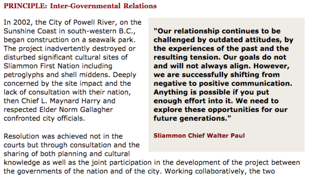 Best Practices Case Study (Inter-Governmental Relations): Sliammon First Nation