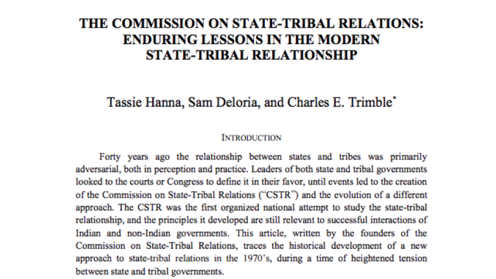 The Commission on State-Tribal Relations: Enduring Lessons in the Modern State-Tribal Relationship