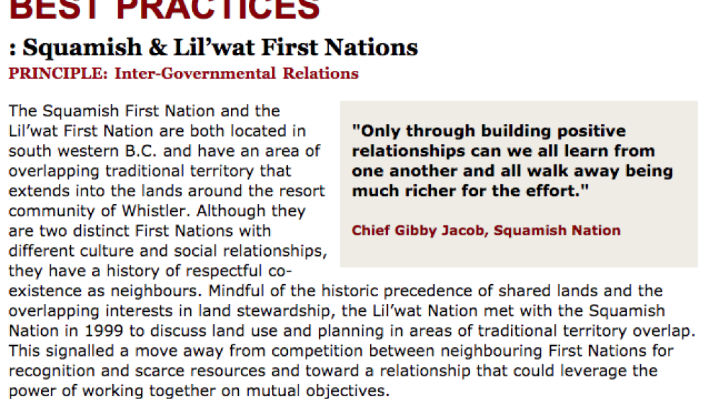Best Practices Case Study (Inter-Governmental Relations): Squamish & Lilâ€™wat First Nations