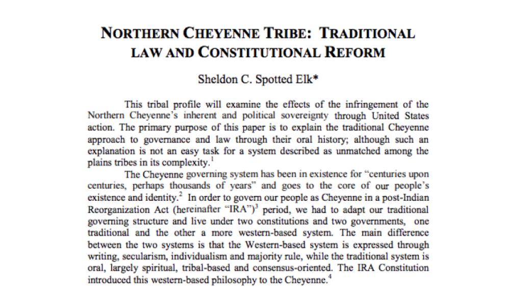 Northern Cheyenne Tribe: Traditional Law and Constitutional Reform