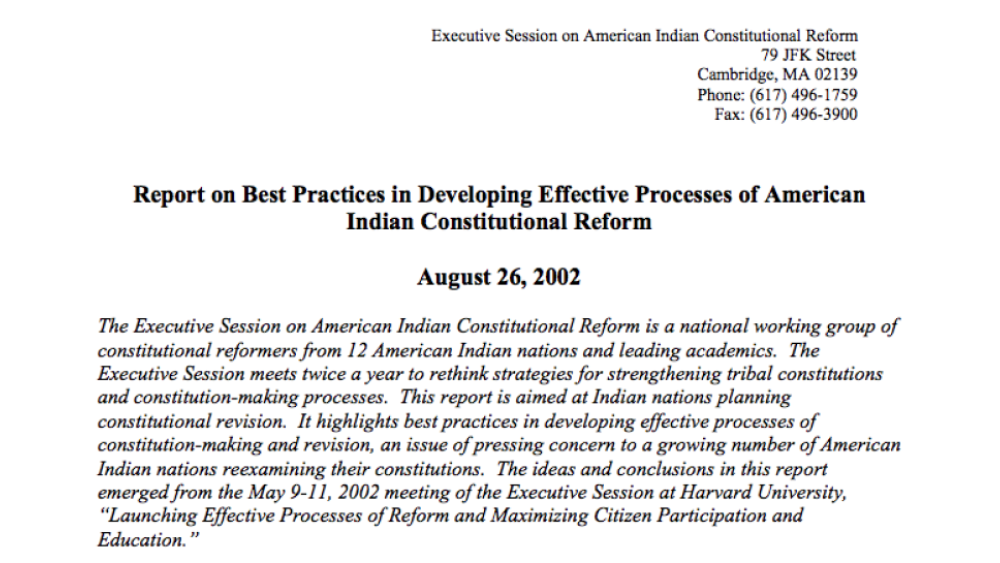 Report on Best Practices in Developing Effective Processes of American Indian Constitutional Reform