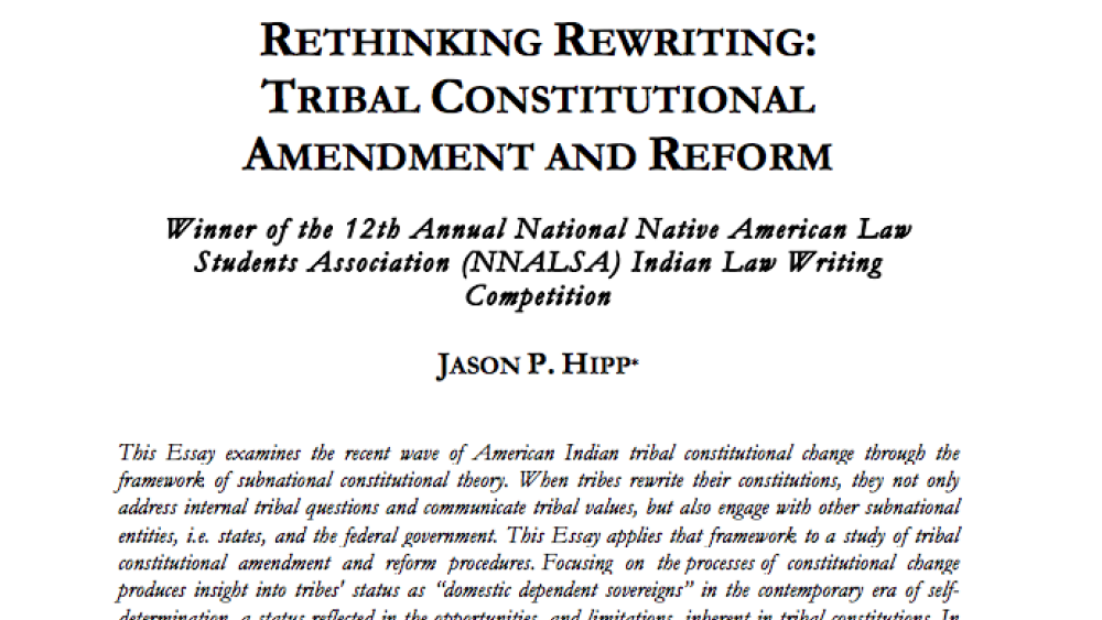 Rethinking Rewriting: Tribal Constitutional Amendment and Reform