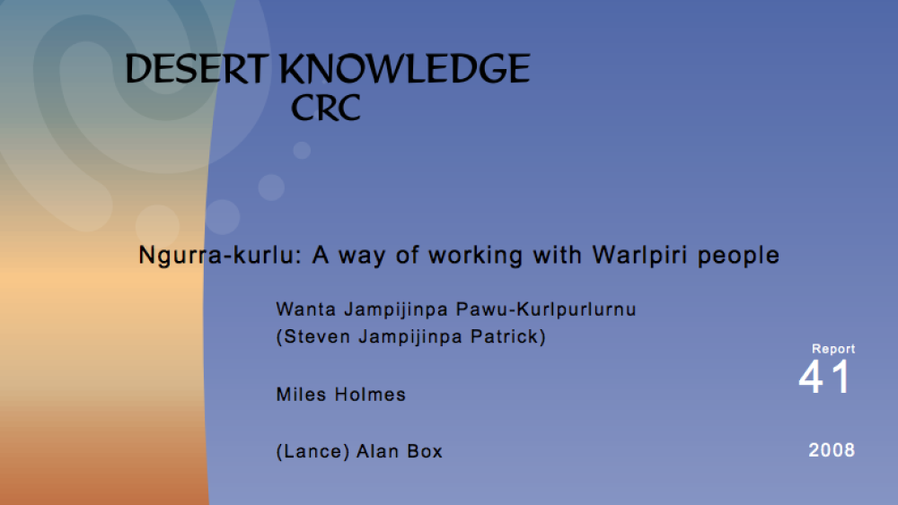 Ngurra-kurlu: A way of working with Warlpiri people