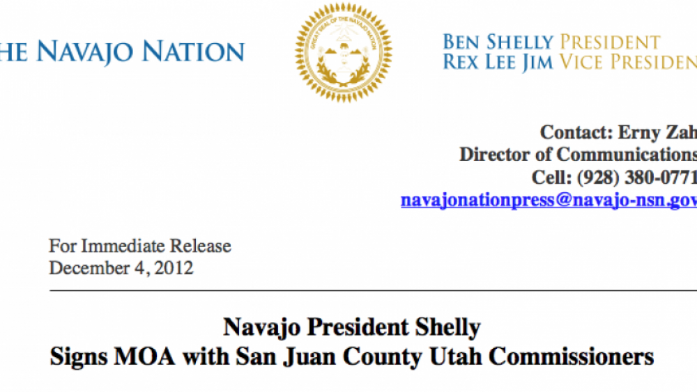 Agreement Signed Between Navajo Nation & San Juan County Utah
