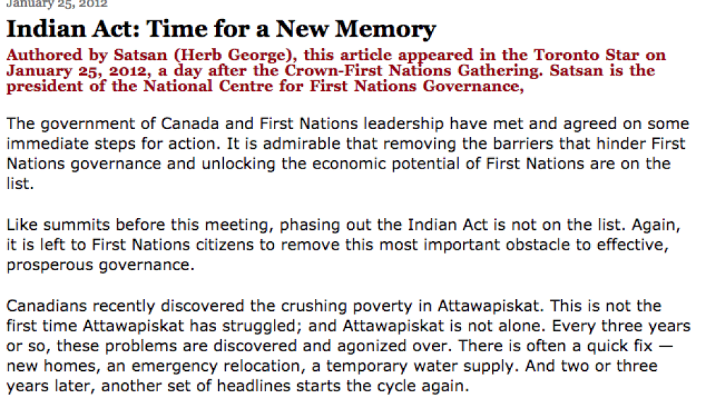 Indian Act: Time for a New Memory Indian Act: Time for a New Memory