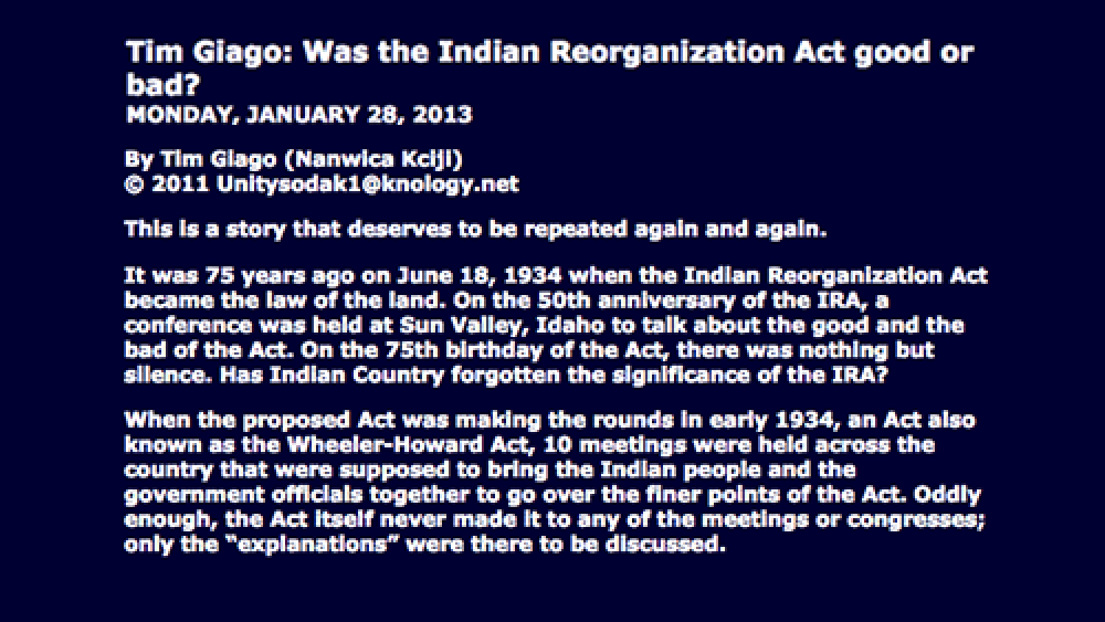 Tim Giago: Was the Indian Reorganization Act good or bad?