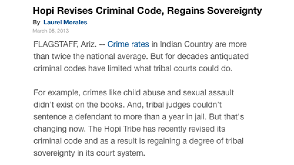 Hopi Revises Criminal Code, Regains Sovereignty