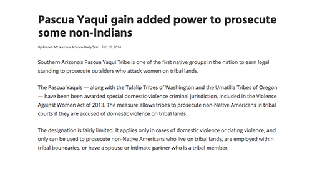 Pascua Yaqui gain added power to prosecute some non-Indians